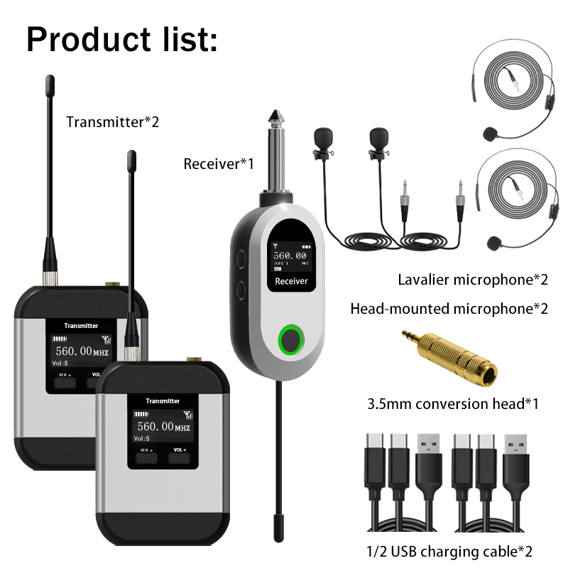 Wireless Lavalier Microphone Dual Receiver - UHF Dual Wireless Microphone System Headphone