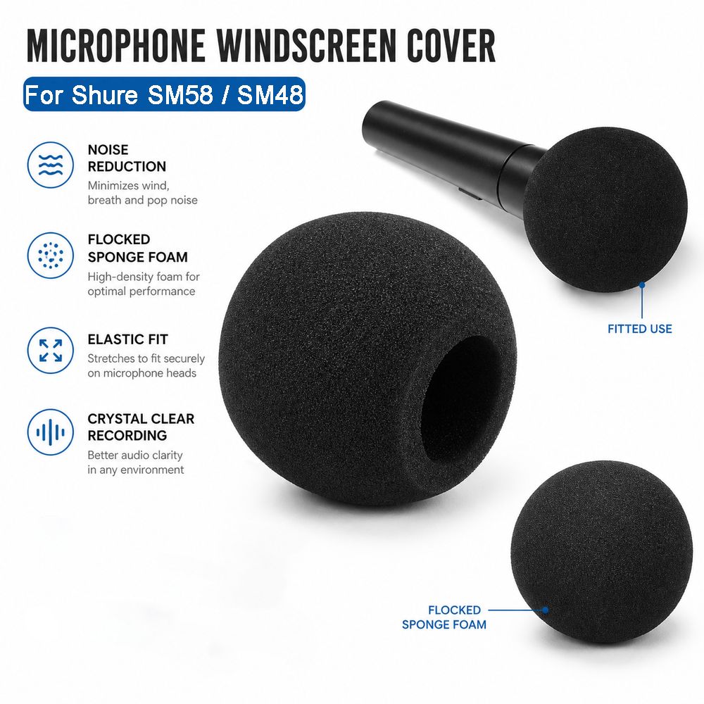 Microphone Pop Filter Foam Windscreen - Replacement Mic Windscreen Cover Flocked Sponge