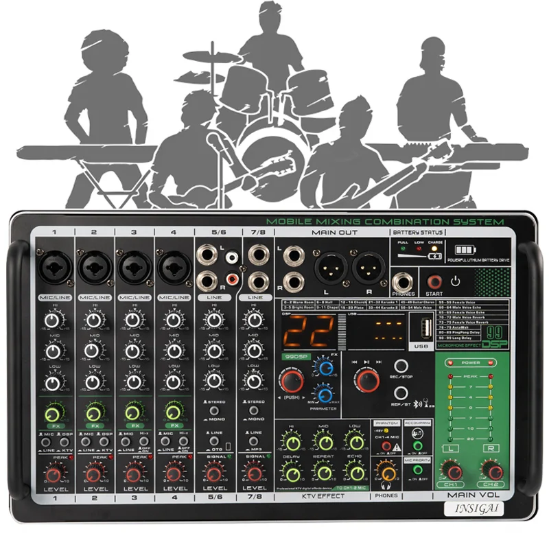 Karaoke Amplifier Mixer Bluetooth - Rechargeable 18000mA Battery 8 Channel Sound