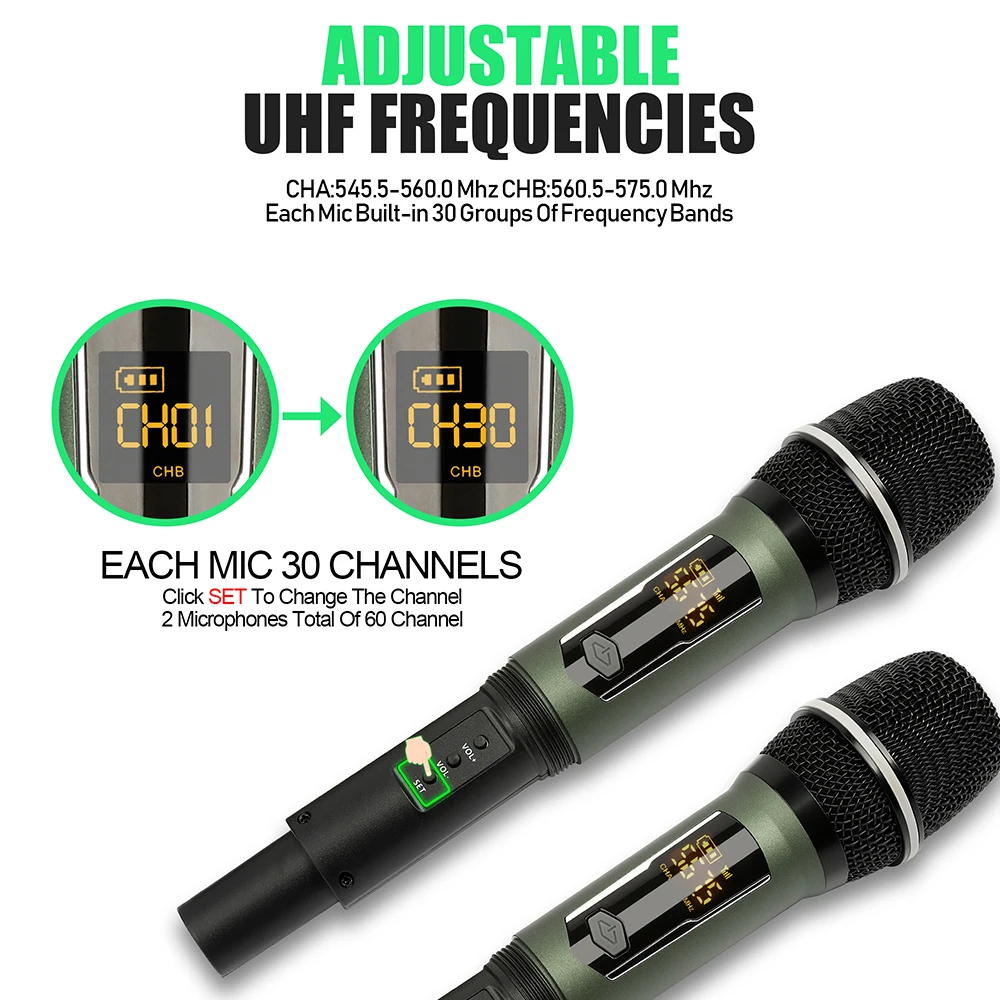 Dual Handheld Dynamic Karaoke  - đánh giá và giá Uhf Wireless Microphone System Dual Channel
