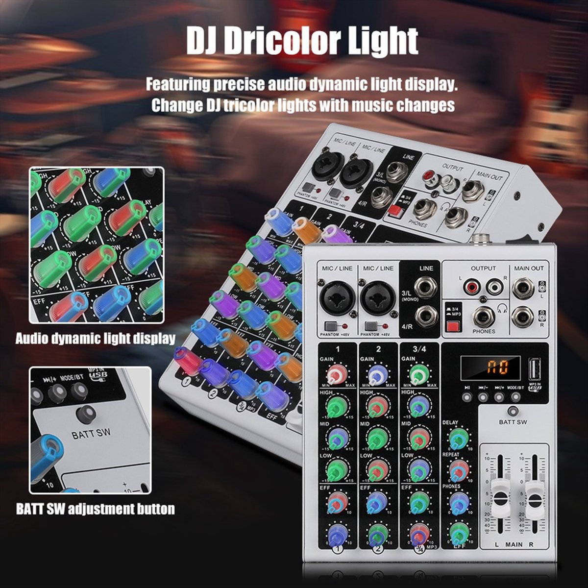 DTC5 4 Channels Audio Mixer Po - đánh giá và giá Karaoke Amplifier Mixer Bluetooth