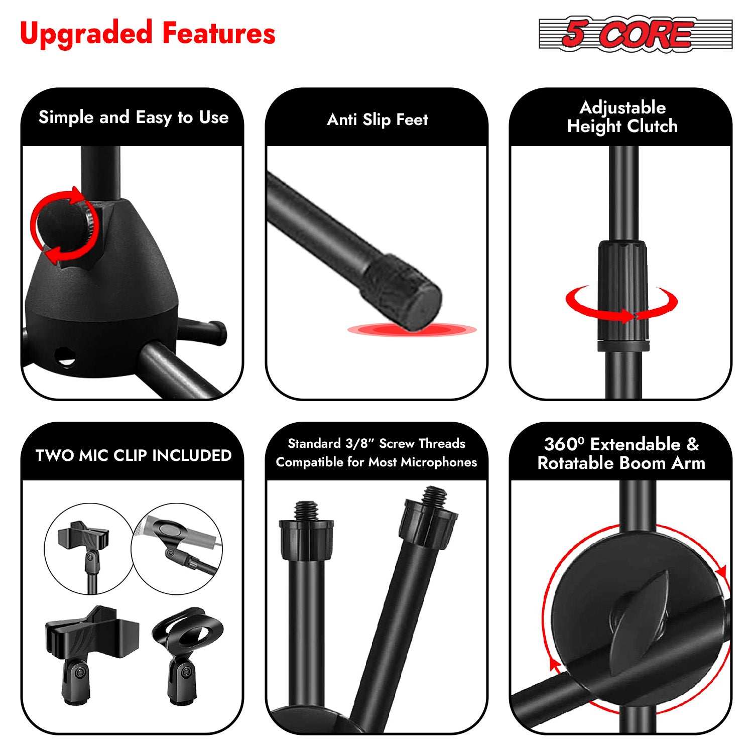 5 Core Tripod Mic Stand Adjust - đánh giá và giá Microphone Stand Boom Arm Floor