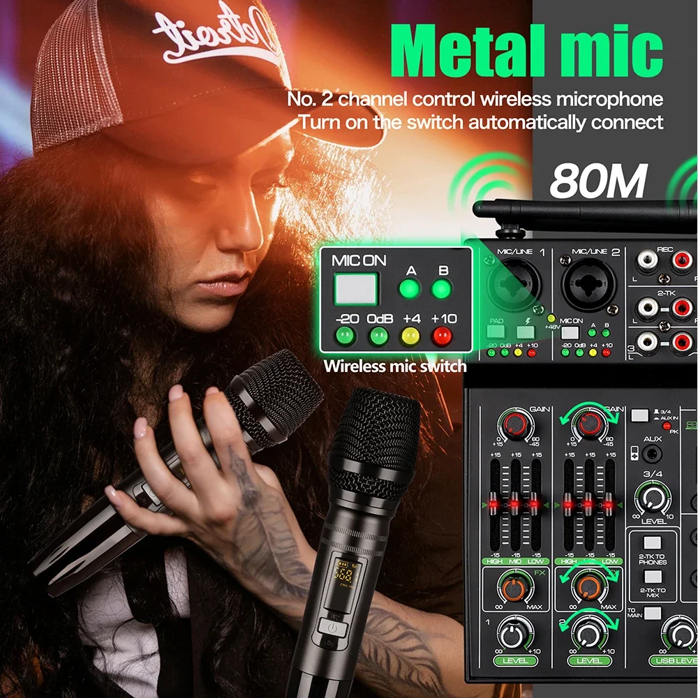USB 4 Kênh Trộn Âm Thanh Không - đánh giá và giá Karaoke Amplifier Mixer Bluetooth
