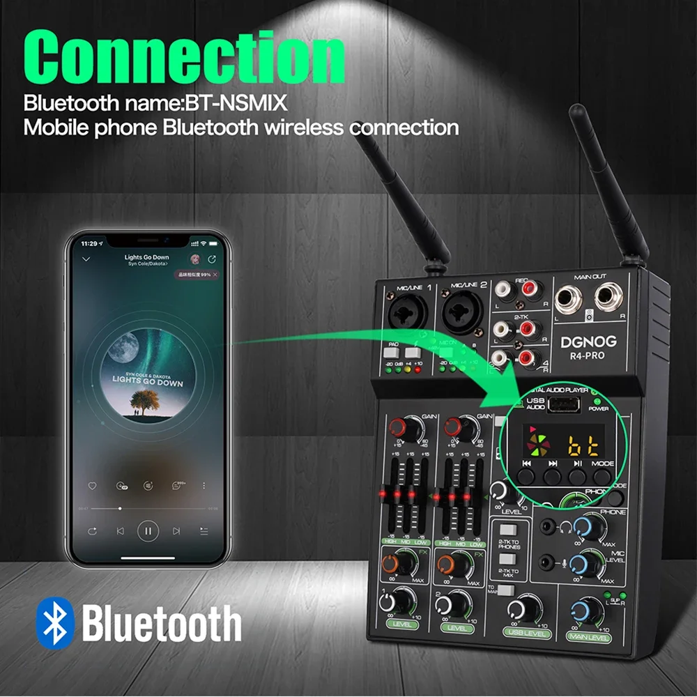 USB 4 Kênh Trộn Âm Thanh Không - đánh giá và giá Karaoke Amplifier Mixer Bluetooth