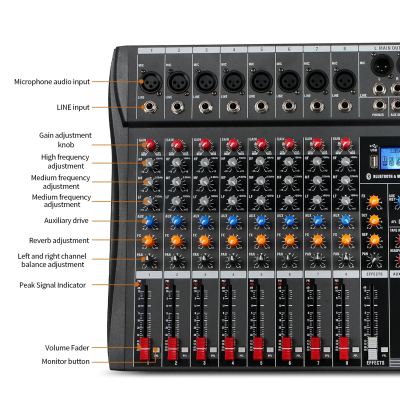 8 Channel USB Bluetooth Audio  - đánh giá và giá Karaoke Amplifier Mixer Bluetooth